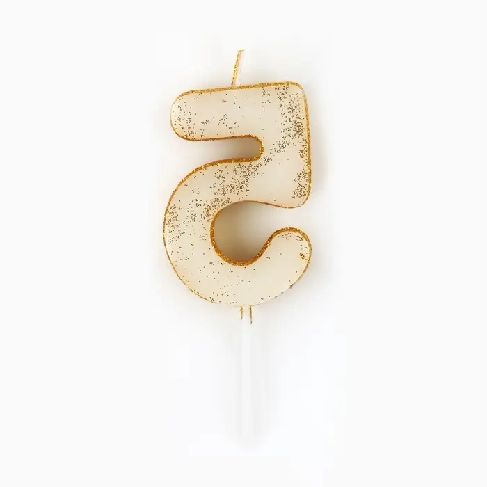 Свеча для торта, цифра, блестящая «5», золото, 9,5 х 4 см Свеча для торта, цифра, блестящая «5», золото, 9,5 х 4 см