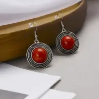 Серьги &laquo;Круг&raquo;, винтаж, красные в чернённом серебре