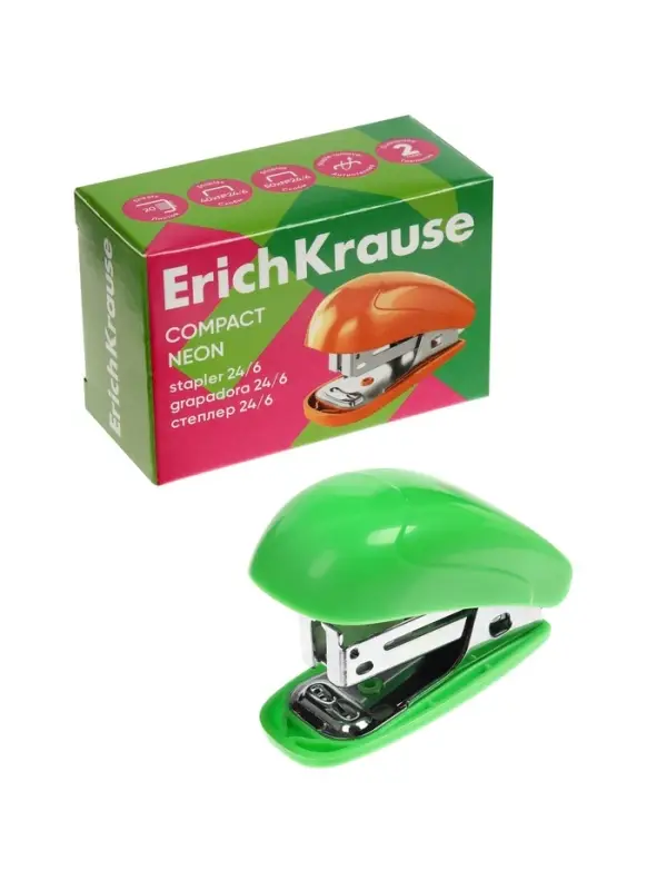 Степлер mini №24/6 20 л ErichKrause Compact Neon, МИКС