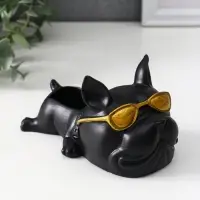 Подставка для мелочей «Французский бульдог в очках», 7×14×8.5 см, чёрная