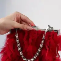 Цепочка с жемчугом для сумки, с карабинами, железная, d=8 мм, 30 см, цвет серебряный