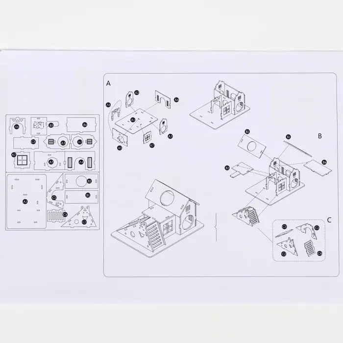 Комплекс-площадка для грызунов, 19&times;14 см, 2 домика и горка, фанера