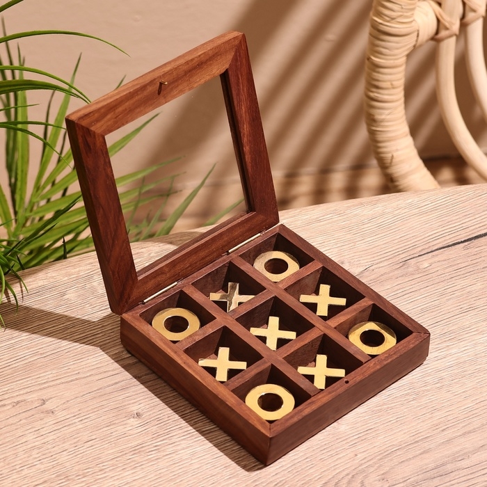 Игра настольная  Игра настольная "Крестики-нолики" 13х13 см, манговое дерево, латунь