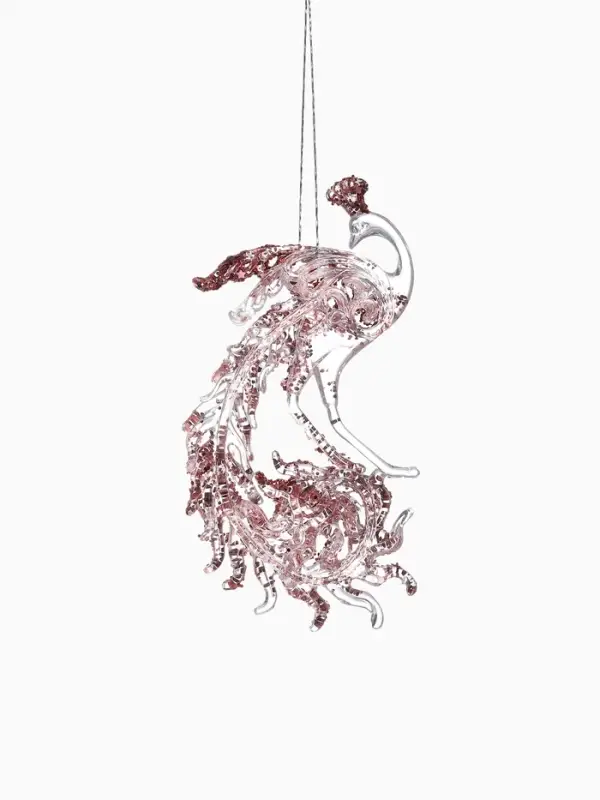 Ёлочная игрушка &laquo;Зимнее волшебство. Павлин сияние блеск&raquo; пластик, 14&times;7.5 см, прозрачно-розовый