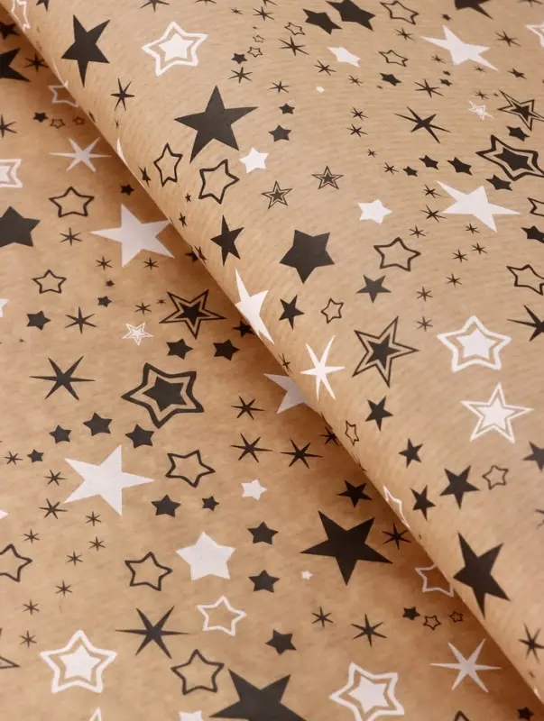 Бумага упаковочная крафт "Звезды", белый/графитовый, 0,72 х 10± 5% м, 40 гр