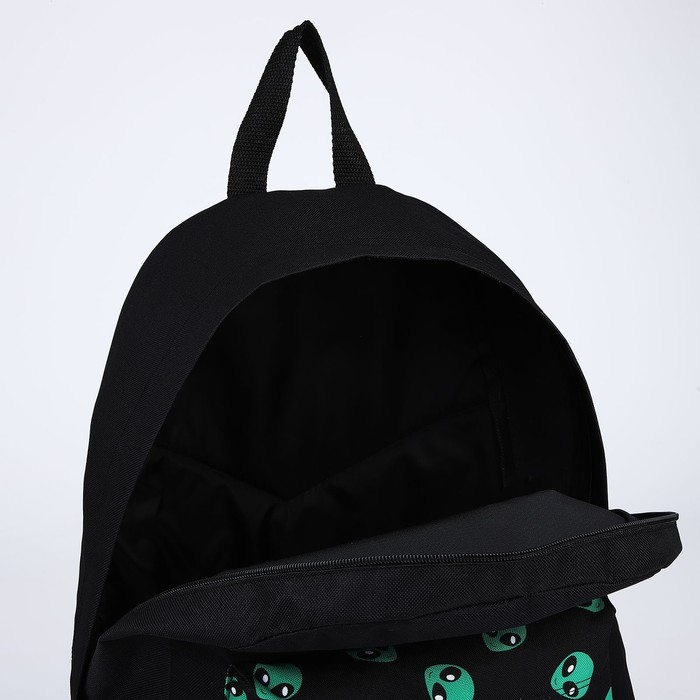 Рюкзак школьный текстильный «Пришелец», с карманом, цвет чёрный Рюкзак школьный текстильный «Пришелец», с карманом, цвет чёрный