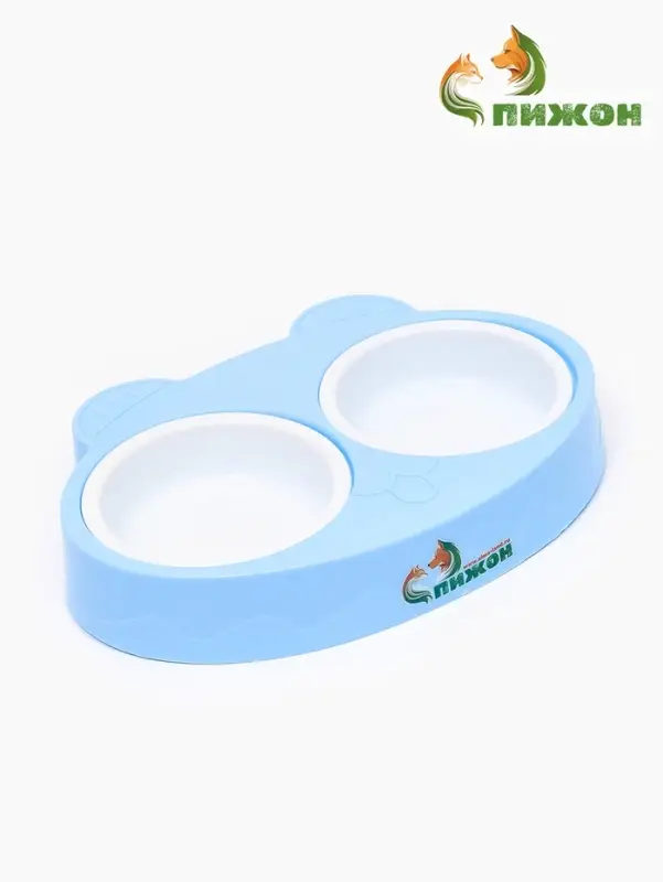 Миска двойная &laquo;Киса&raquo;, 2&times;160 мл, пластик, голубая