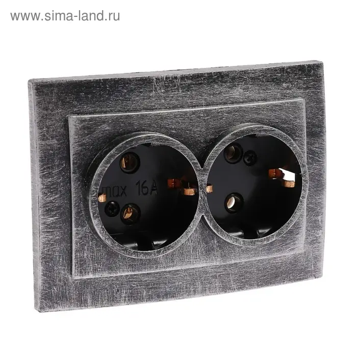 Розетка  Розетка "Элект" RS 16-238-ЧС, 16 А, 250 В, двухместная, скрытая, с з/к, черная под серебро