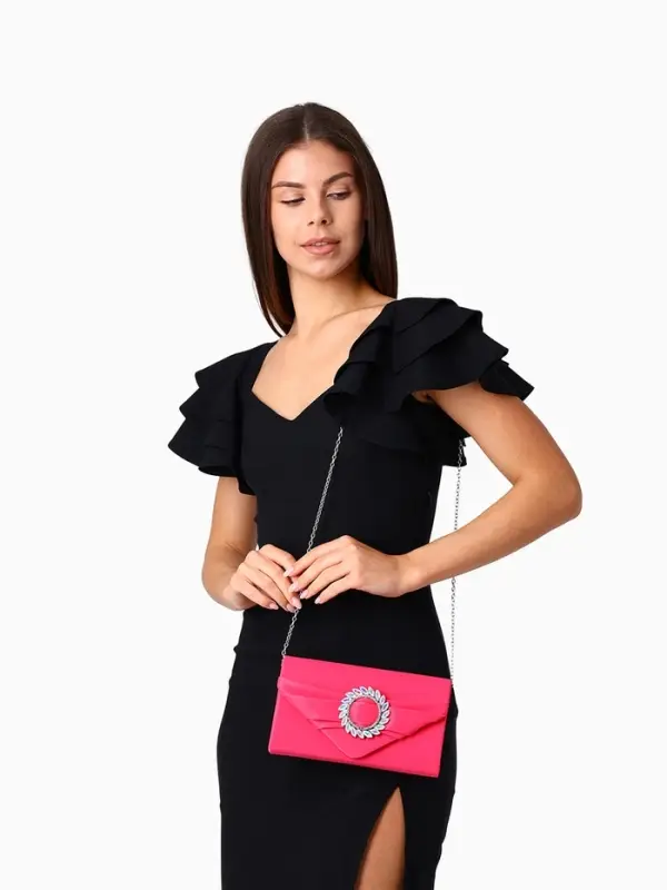 Сумка-клатч женская вечерняя на магните, на цепочке, с декоративной пряжкой, фуксия