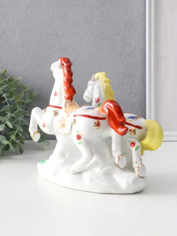 Сувенир керамика "Двойка коней расписные" цветные с золотом 20х9,8х18 см