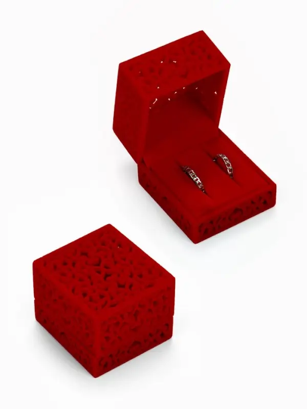 Футляр под парные кольца, серьги, запонки &laquo;Кружево&raquo;, бархатный, 5.5&times;6.5 см, красный