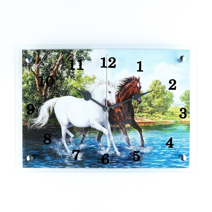 Часы-картина настенные, интерьерные  Часы-картина настенные, интерьерные "Кони", бесшумные, 25 х 35 см