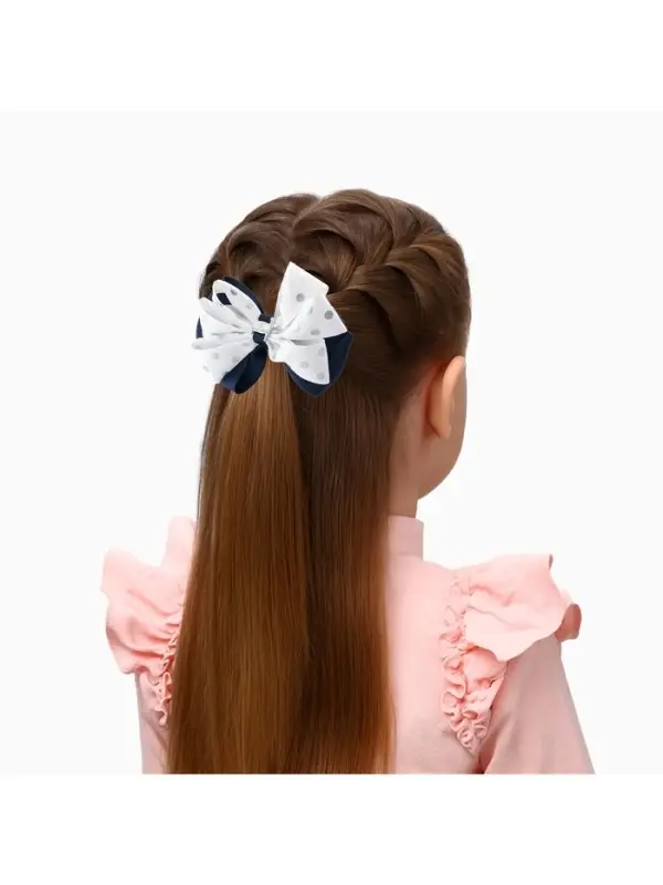 Бант для волос на резинке &laquo;Школьница&raquo;, горох серебро, 8 см, бело-синий
