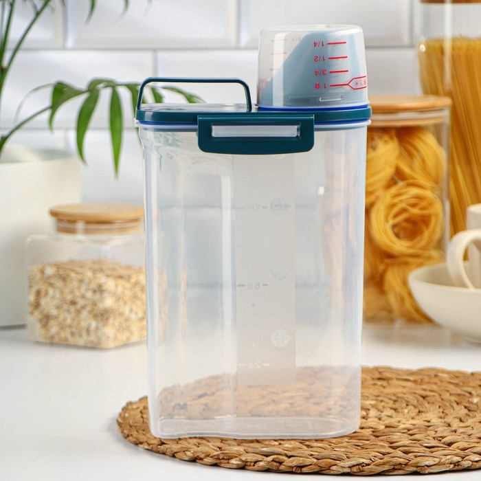 Контейнер пластиковый для хранения сыпучих продуктов с дозатором, 2 кг, 17×10,5×29 см, цвет прозрачный