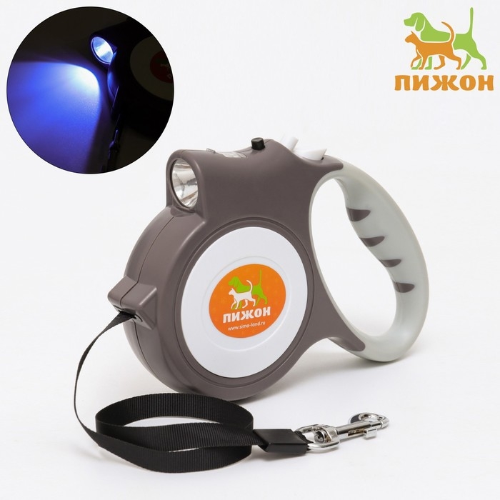 Рулетка Рулетка "Пижон" с фонариком, прорезиненная ручка, 5 м, серая