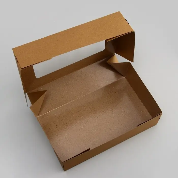 Упаковка для продуктов, крафт с окном, 23×14×6 см, 1.9 л