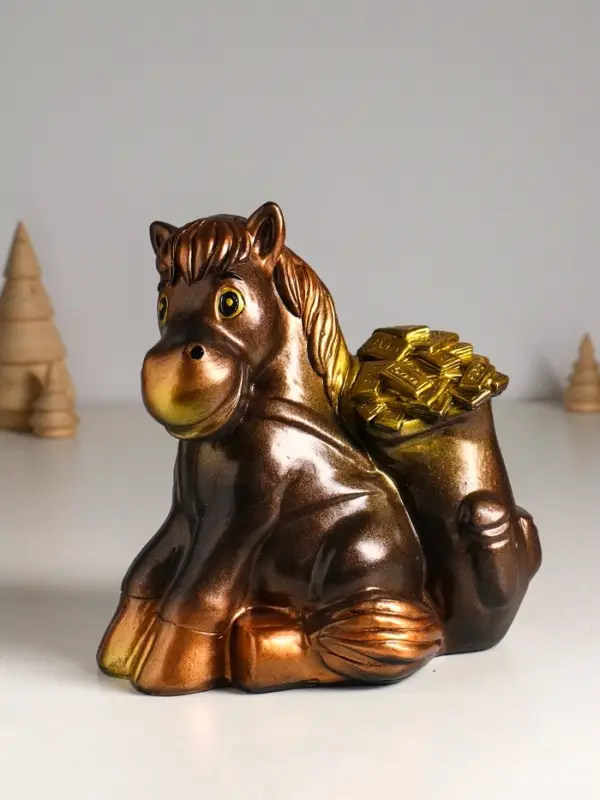 Копилка "Конь с деньгами" 21 см, бронзовый