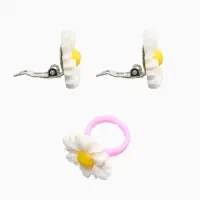 Набор детский &laquo;Выбражулька. Цветок&raquo;, 4 предмета: бусы, клипсы, браслет, кольцо безразмерное, жёлтый, белый