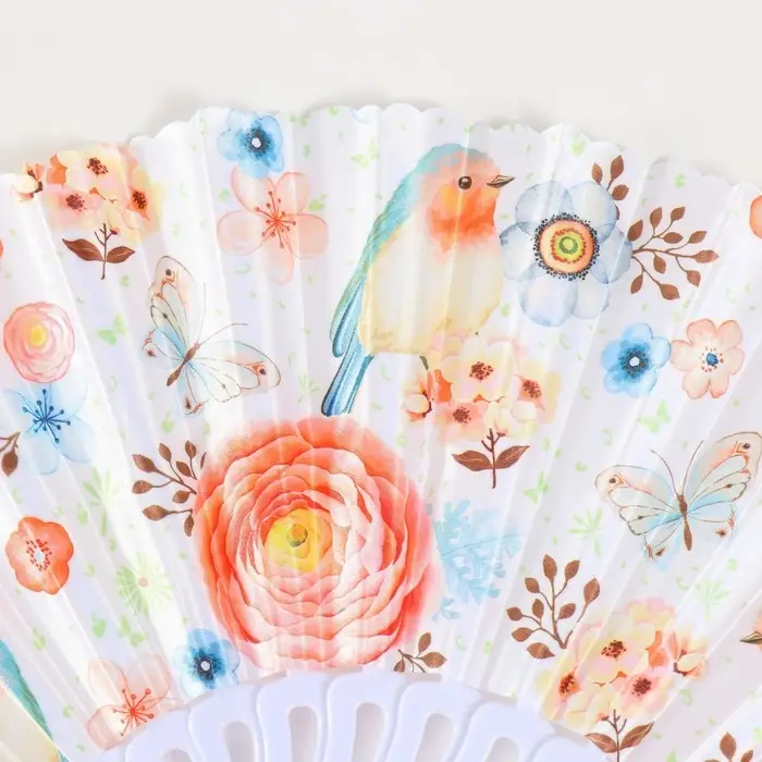 Веер пластик, текстиль Веер пластик, текстиль "Птички и цветы" МИКС 23 см