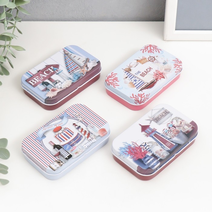 Шкатулка металл прямоугольная Шкатулка металл прямоугольная "Морская" МИКС 5,8х9,5х2,2 см