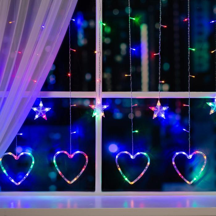Гирлянда «Бахрома» 2.4 × 0.9 м с насадками «Сердце», IP20, прозрачная нить, 186 LED, свечение мульти, 8 режимов, 220 В Гирлянда «Бахрома» 2.4 × 0.9 м с насадками «Сердце», IP20, прозрачная нить, 186 LED, свечение мульти, 8 режимов, 220 В