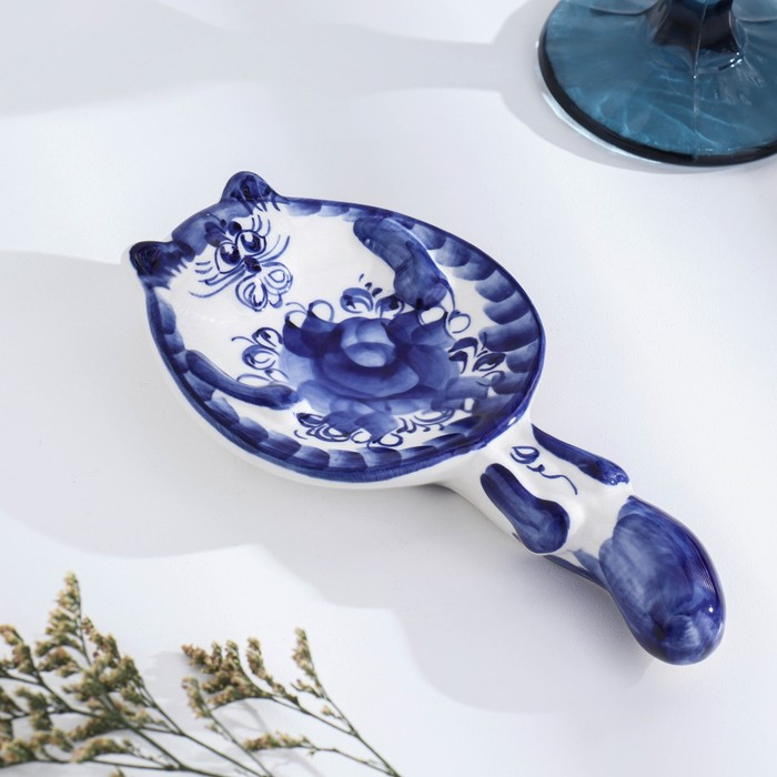 Подставка под ложку «Кот», гжель Подставка под ложку «Кот», гжель