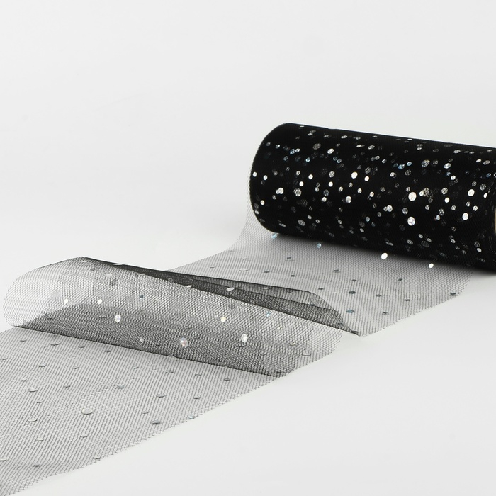 Фатин с блёстками, 15 см, 11 ± 1 г/кв.м, 23 ± 1 м, цвет чёрный №21 Фатин с блёстками, 15 см, 11 ± 1 г/кв.м, 23 ± 1 м, цвет чёрный №21