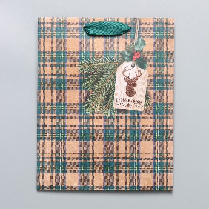 Пакет подарочный новогодний крафтовый вертикальный «For man», MS 18 х 23 х 10 см, Новый год