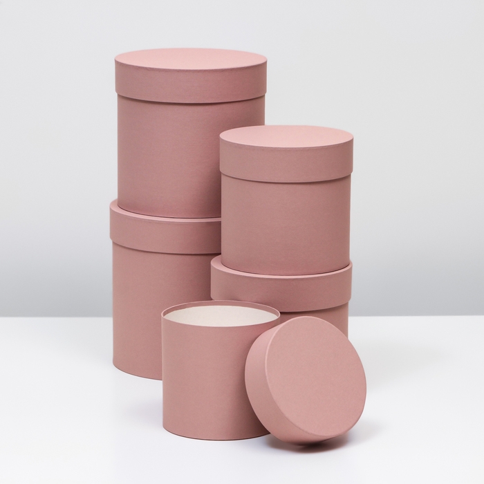 Набор круглых коробок 5 в 1 Набор круглых коробок 5 в 1 "Пыльная роза" 20 х 20 - 13 х 13 см,