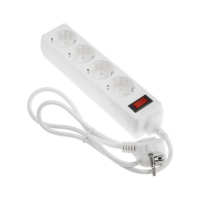 Сетевой фильтр Luazon Lighting, 4 розетки, 1.0 м, 2200 Вт, 3 х 0.75 мм2, 10 A, 220 В, белый