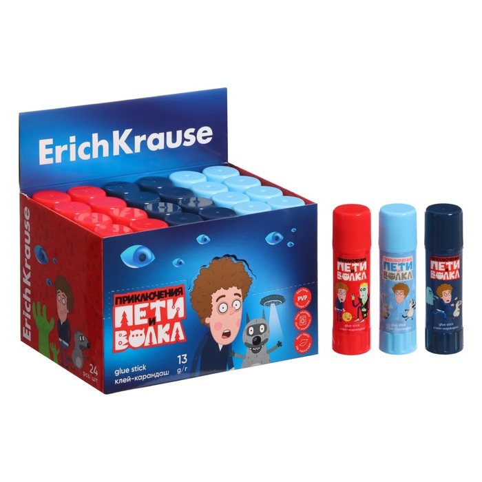 Клей-карандаш 13г ErichKrause EasyStick Клей-карандаш 13г ErichKrause EasyStick "Приключения Пети и Волка" PVP, экономичный расход, микс