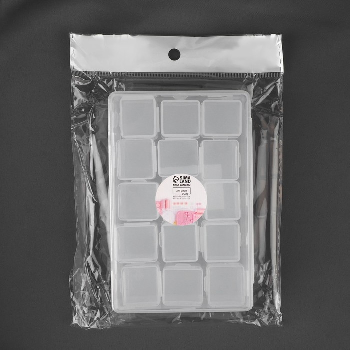 Набор контейнеров для рукоделия, 15 шт, 2,5 × 2,3 × 3,4 см, в контейнере, 13,5 × 8,5 × 3,8 см, цвет прозрачный Набор контейнеров для рукоделия, 15 шт, 2,5 × 2,3 × 3,4 см, в контейнере, 13,5 × 8,5 × 3,8 см, цвет прозрачный