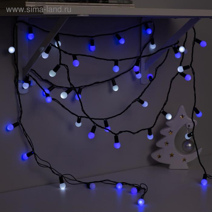 Гирлянда «Нить» 20 м с насадками «Шарики 1.5 см», IP44, тёмная нить, 200 LED, свечение бело-синее, мигание, 220 В Гирлянда «Нить» 20 м с насадками «Шарики 1.5 см», IP44, тёмная нить, 200 LED, свечение бело-синее, мигание, 220 В