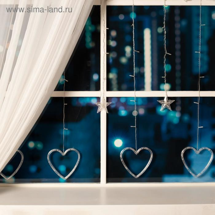 Гирлянда «Бахрома» 2.4 × 0.9 м с насадками «Сердце», IP20, прозрачная нить, 186 LED, свечение тёплое белое, 8 режимов, 220 В Гирлянда «Бахрома» 2.4 × 0.9 м с насадками «Сердце», IP20, прозрачная нить, 186 LED, свечение тёплое белое, 8 режимов, 220 В