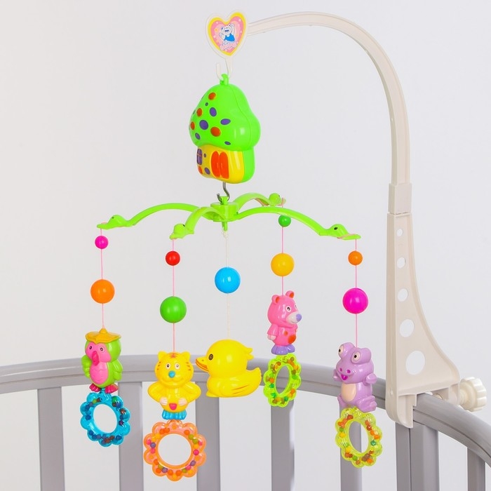 Мобиль музыкальный на кроватку «Домик. Зверятки погремушки №2», заводной, Крошка Я Мобиль музыкальный на кроватку «Домик. Зверятки погремушки №2», заводной, Крошка Я