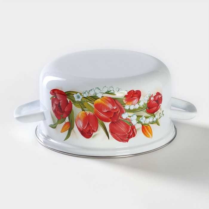 Кастрюля эмалированная цилиндрическая «Уральский сувенир», 3 л, индукция, цвет белый, деколь МИКС Кастрюля эмалированная цилиндрическая «Уральский сувенир», 3 л, индукция, цвет белый, деколь МИКС