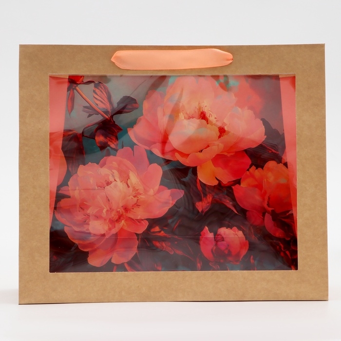 Пакет с PVC окном,  Пакет с PVC окном, "Пионы", 31 х 11 х 26 см