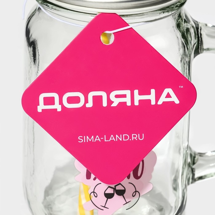 Кружка стеклянная Доляна «Вино», 450 мл, 10×7,5×13 см, с ручкой, крышкой и трубочкой Кружка стеклянная Доляна «Вино», 450 мл, 10×7,5×13 см, с ручкой, крышкой и трубочкой