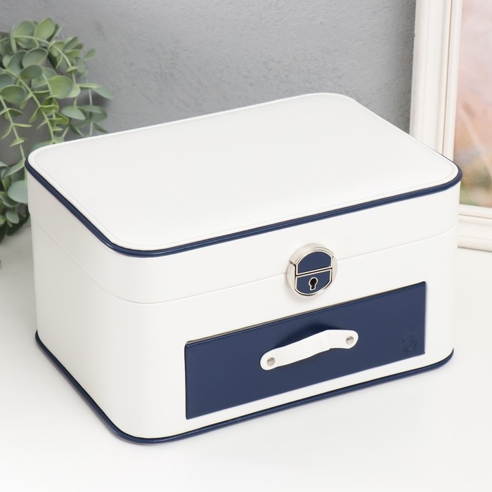 Шкатулка кожзам для украшений  Шкатулка кожзам для украшений "Шейла" белая с синим 25,5х18,5х14 см