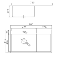 Мойка кухонная AFLORN AF97851-L, врезная, левая, S=3,0 и 0,8 мм, 78х51х22 см, сифон, сатин