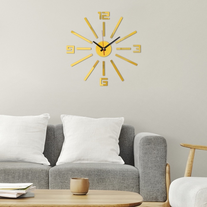 Часы настенные интерьерные, 3d  Часы настенные интерьерные, 3d "Лучи", бесшумные, наклейка, большие, d-40 см