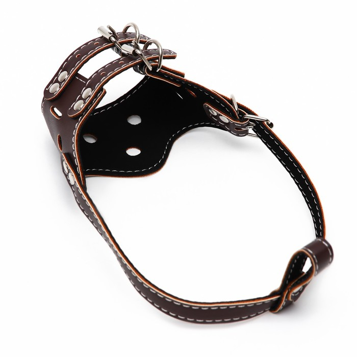 Намордник из прессованной кожи регулируемый, №2, ДН 5 см, ОМ 15-22 см, коричневый Намордник из прессованной кожи регулируемый, №2, ДН 5 см, ОМ 15-22 см, коричневый