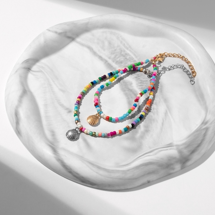 Браслет на ногу «Ракушки» два ряда, цветной, 23,3 см Браслет на ногу «Ракушки» два ряда, цветной, 23,3 см