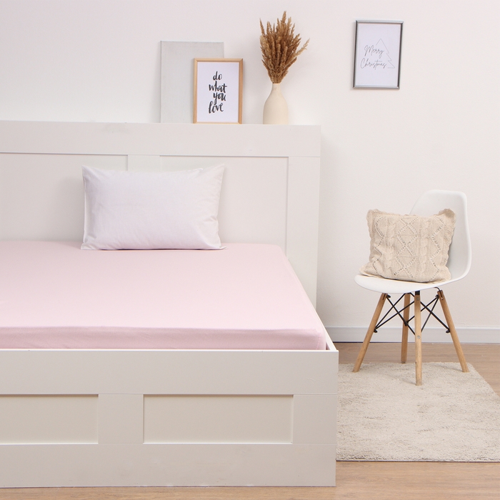 Трикотажная простыня на резинке 140х200х20см, розовый, кулирка 120г/м, хл100% Трикотажная простыня на резинке 140х200х20см, розовый, кулирка 120г/м, хл100%