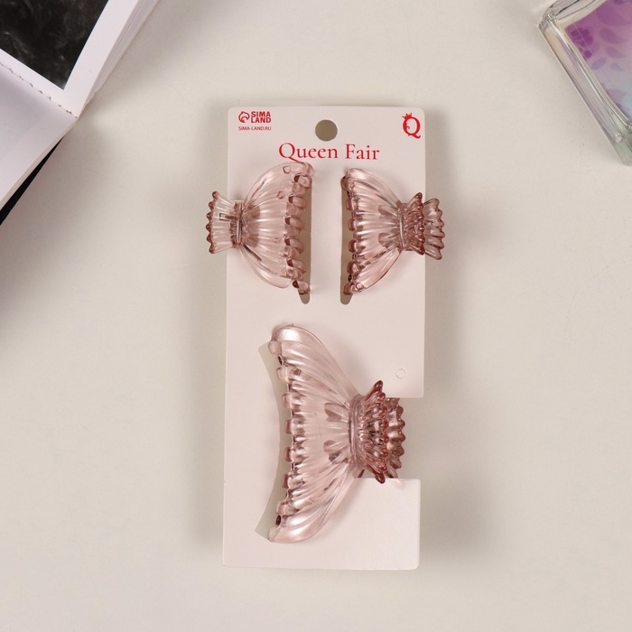 Краб для волос Краб для волос "Флориана" (набор 3 шт) мешочек, 6,5 и 4 см, розовый