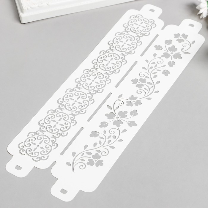 Трафарет бордюрный пластиковый  "Узор цветочная ветка" пластик, 11х32 см
