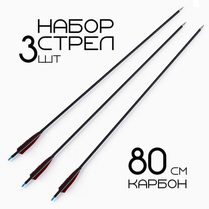 Набор стрел для лука 3 шт, карбон, черная, оперение - красное, 80 см Набор стрел для лука 3 шт, карбон, черная, оперение - красное, 80 см