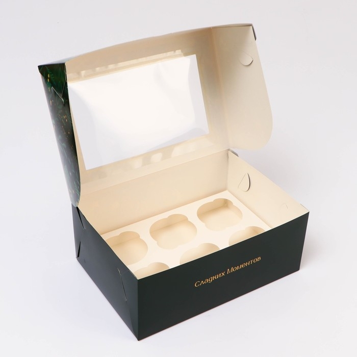 Новый год. Коробка для 6 капкейков с окном  Новый год. Коробка для 6 капкейков с окном "Сладких моментов", 25 х 17 х 10 см, упаковка