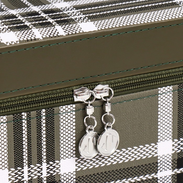 Шкатулка кожзам с зеркалом  Шкатулка кожзам с зеркалом "Клетка. Зелёный" набор 3 шт 18х10х12,5 21х13х15,5 23х15х18,5 см