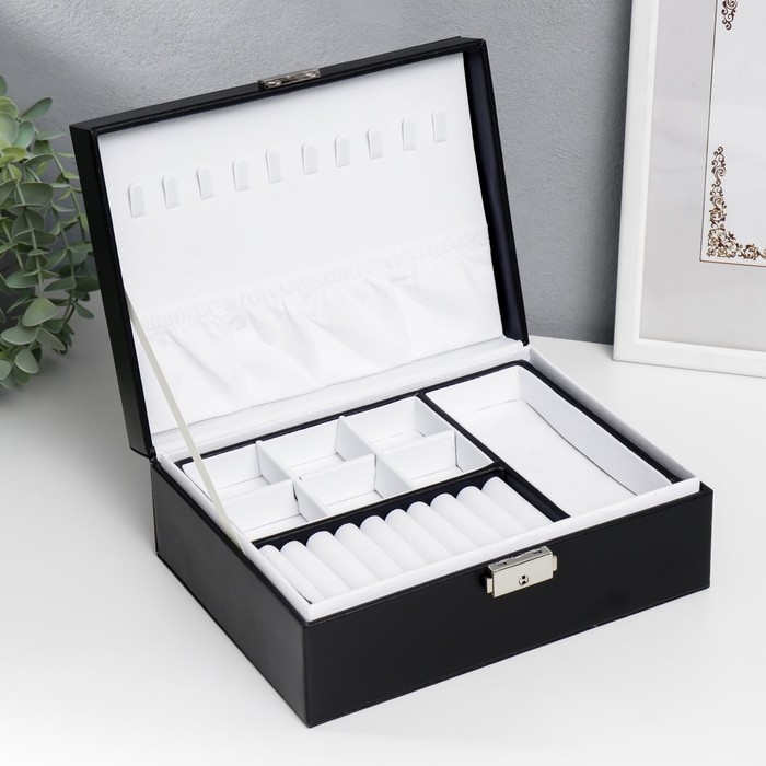 Шкатулка кожзам для украшений  Шкатулка кожзам для украшений "Чёрная матовая" 9х23х17 см